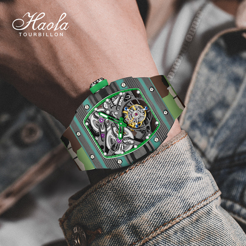 Haofa Tourbillon 1901-1カーボン素材+チタンマグネシウム合金、スケルトン、ツインバレル、自動巻き