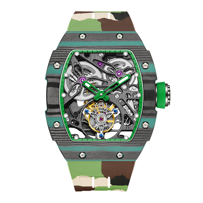 Haofa Tourbillon 1901-1カーボン素材+チタンマグネシウム合金、スケルトン、ツインバレル、自動巻き